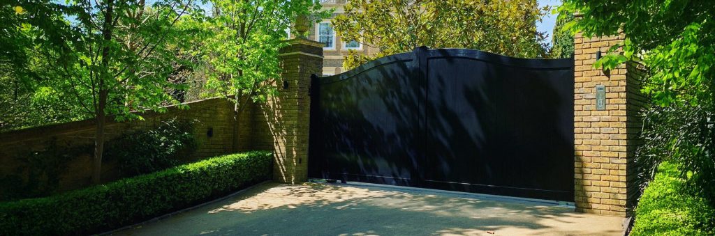 black electric wooden gates