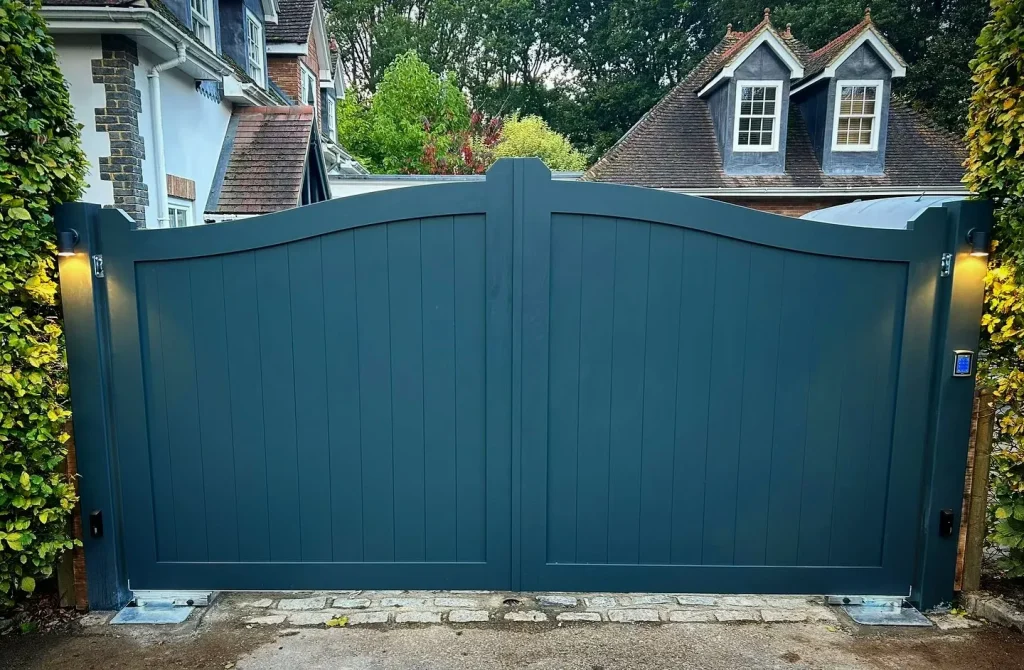 blue wooden security gates