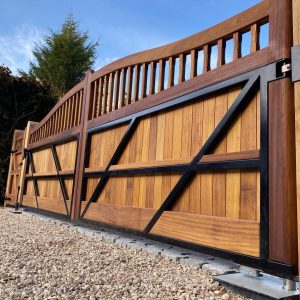 wooden gates with metal